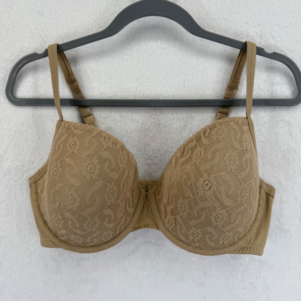 Cacique Bra 38DDD Full Coverage Lightly Lined‎ Lace Wireless Beige